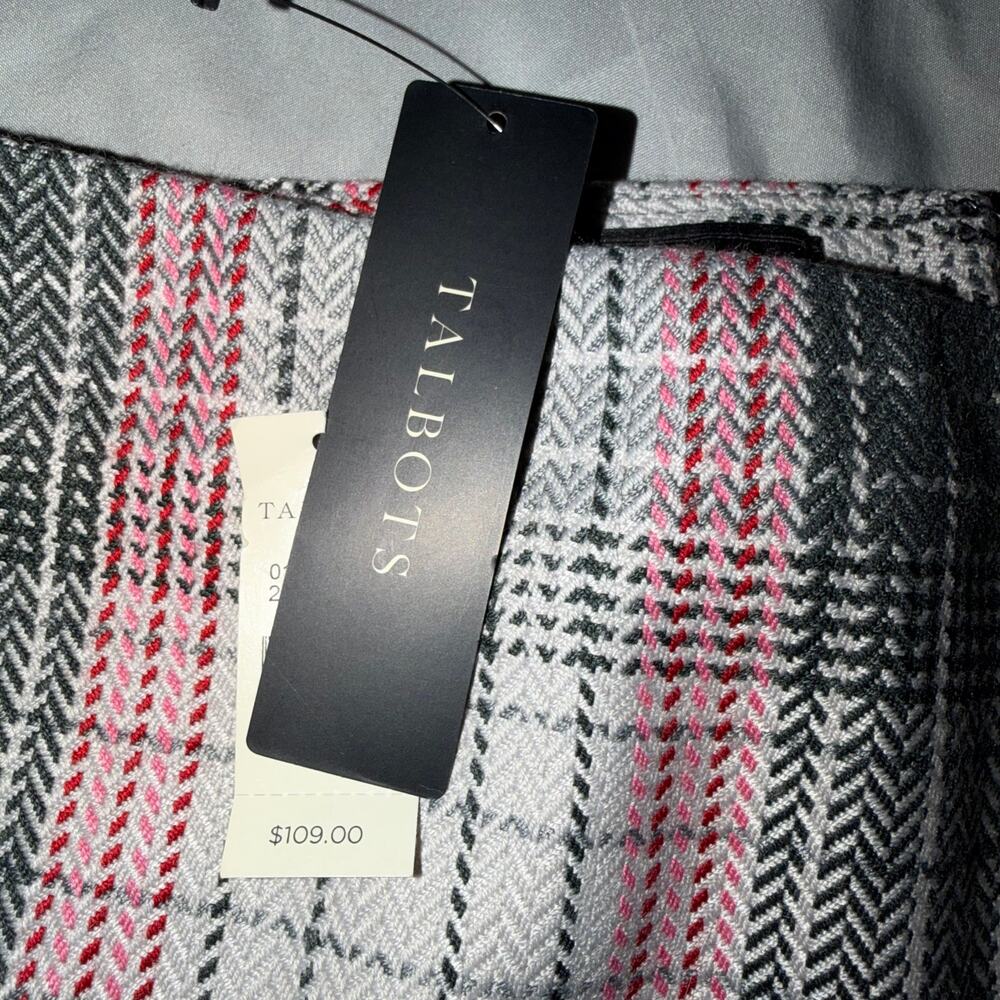Talbots White/Gray/Red/Pink, Wool Plaid, Lined, Knee Length Pencil Skirt NWT- 14 - Picture 3 of 10